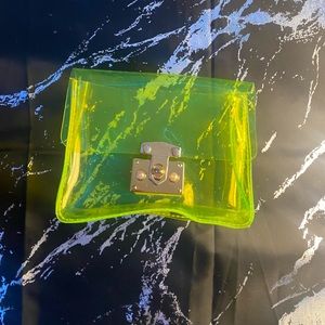 neon green clear purse .